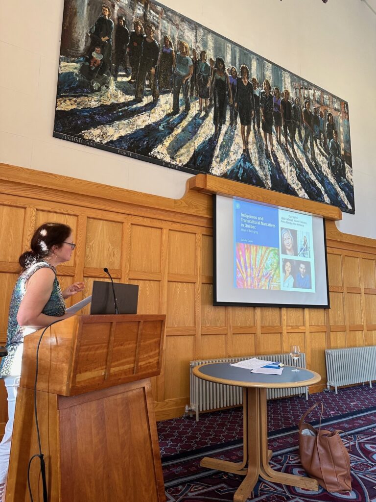 Dervila Cooke, launch of Indigenous and Transcultural Narratives in Québec: Ways of Belonging (Palgrave Macmillan 2024), Québec, 2024. Photo provided by D. Cooke.
